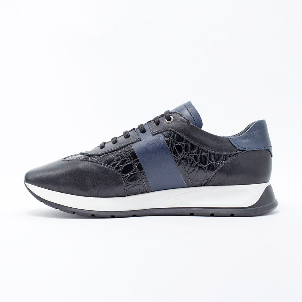 MMS030 Black Croc & Navy - Make My Shoes Lab - Man Sneaker