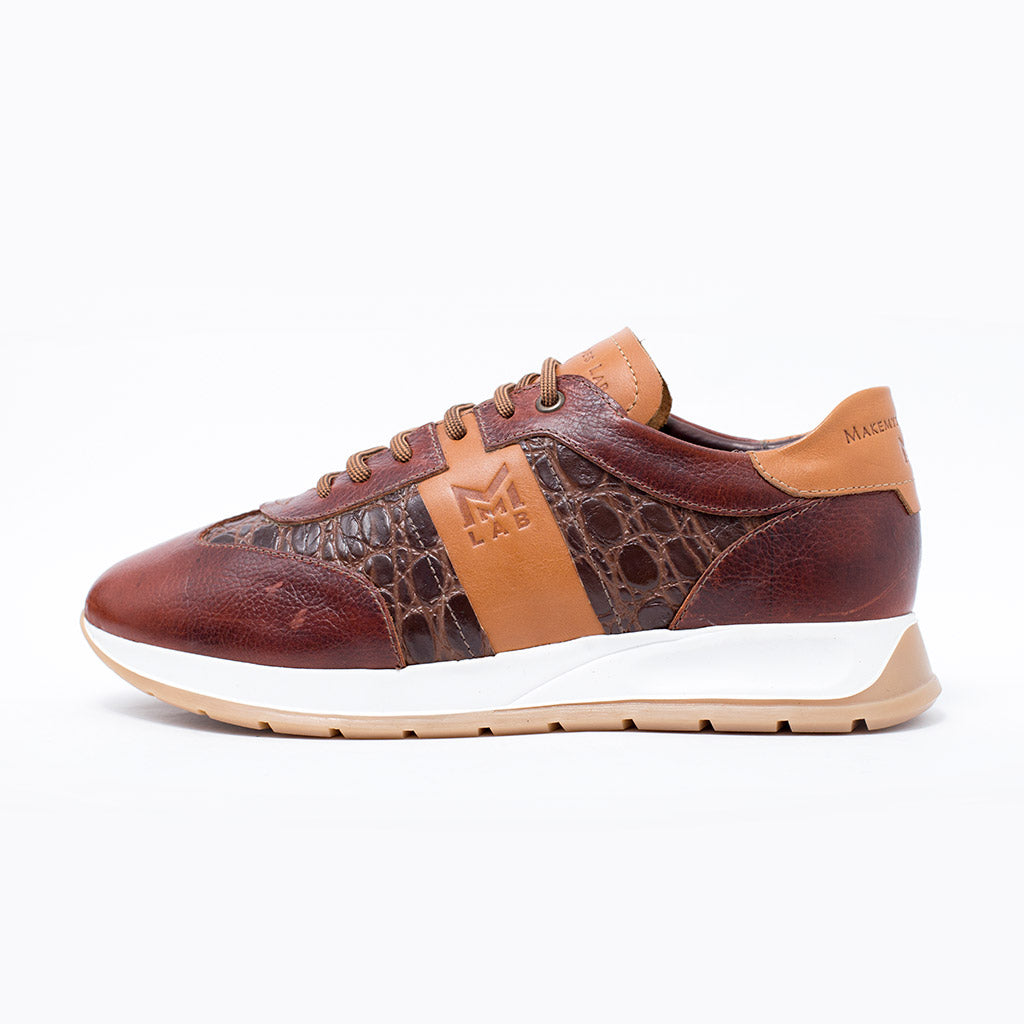 MMS030 Oil Brown Croc & Tan - Make My Shoes Lab - Man Sneaker