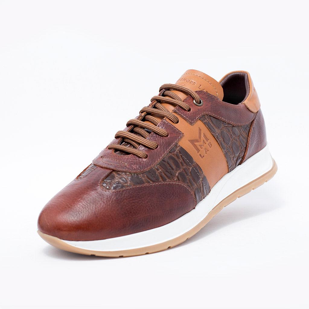 MMS030 Oil Brown Croc & Tan - Make My Shoes Lab - Man Sneaker