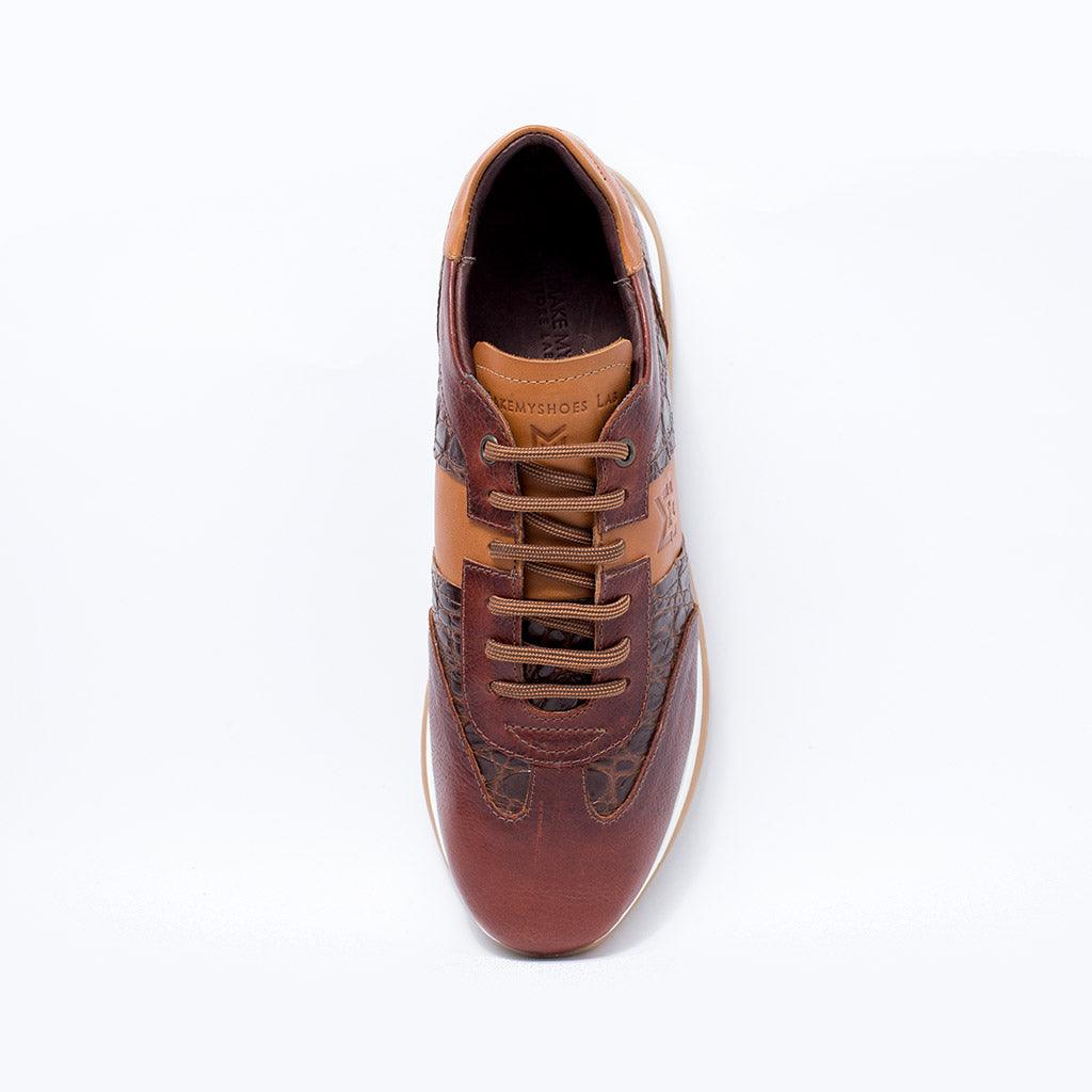 MMS030 Oil Brown Croc & Tan - Make My Shoes Lab - Man Sneaker